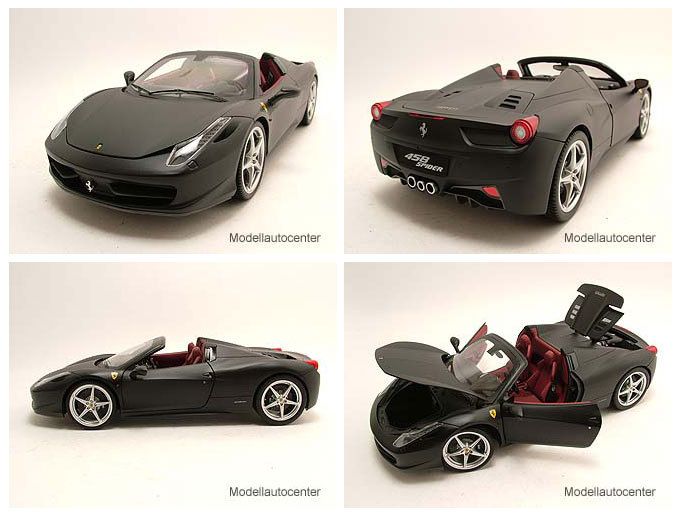 Ferrari 458 Spider 2011 matt schwarz, Modellauto 118 / Mattel   Hot