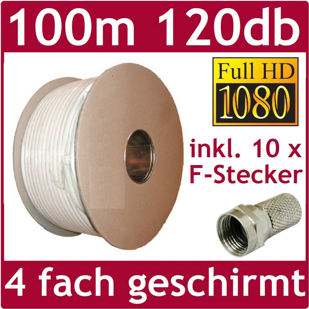 100m Koaxialkabel 120db HDTV 4 fach geschirmt Sat Kabel