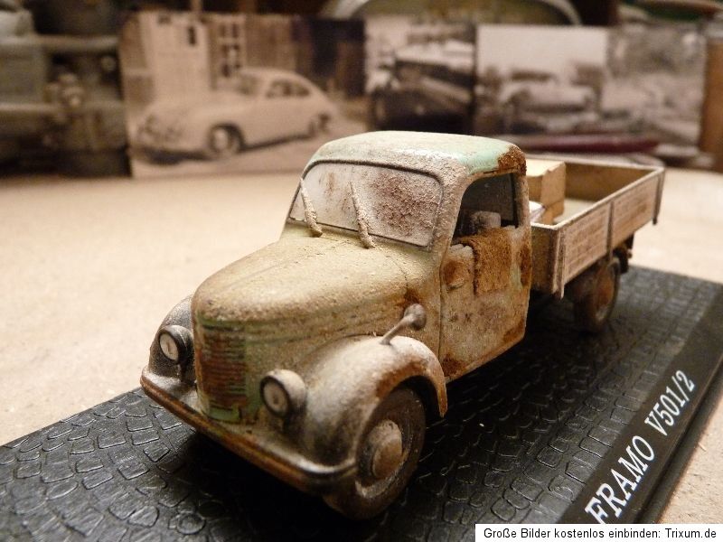 IFA Framo LKW V501/2 Pritsche Bj.1950   Scheunenfund Diorama in 143