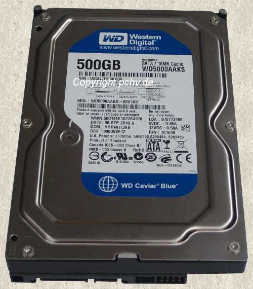 500GB SATA II Western Digital WD5000AAKS 00V1A0 BLAU