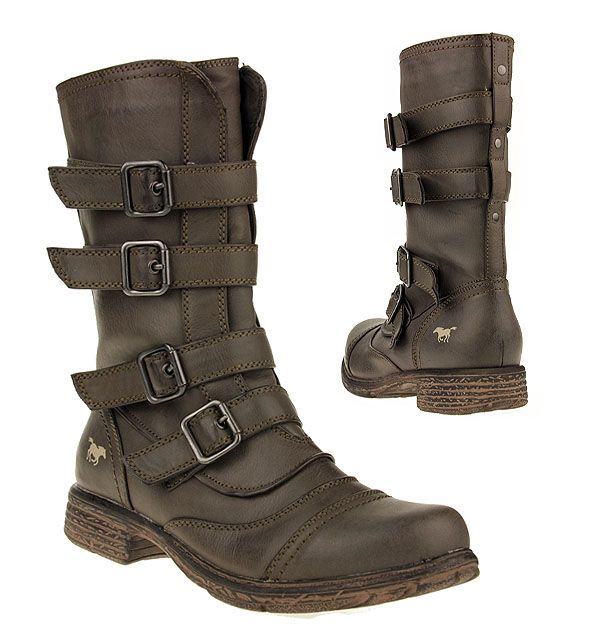 Mustang Shoes Gr.36 Damen Stiefel Winter Schuhe Kaffee Braun Riemen