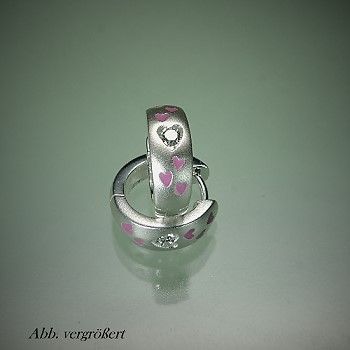 Creolen mit Zirkonia und rosa Herzchen. 925/  Silber