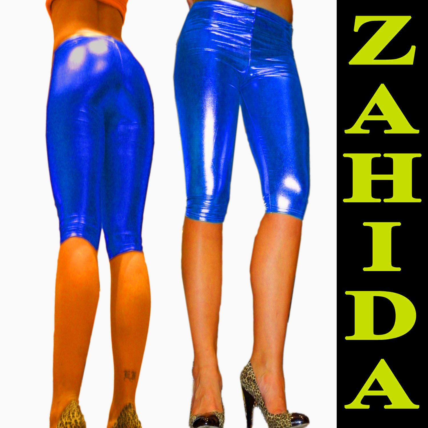 Leggings BLAU Latex Capri Hose Wetlook XS M 36 38 NEU