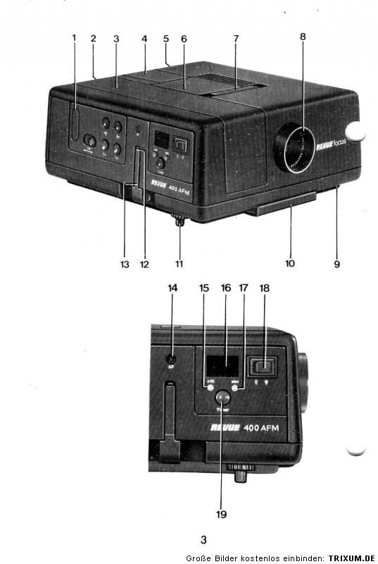 Bedienungsanleitung für Diaprojektor Revue 400 und 550 AFM Manual