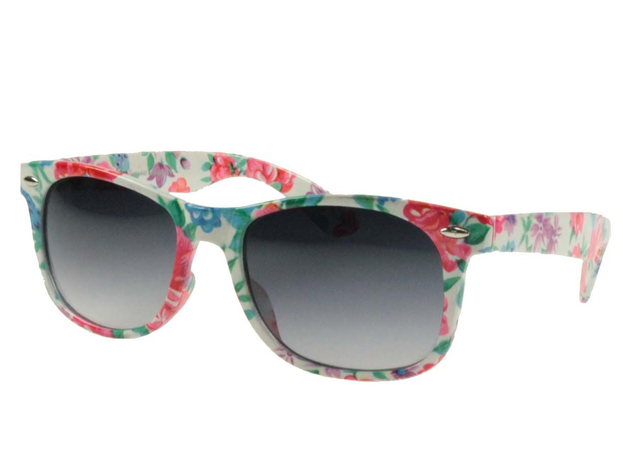 NERD BRILLE SONNENBRILLE RETRO BLUMEN WEISS