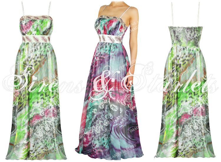 Damen Kleid Maxikleid Sommerkleid Exotisch Grün Chiffon Boho