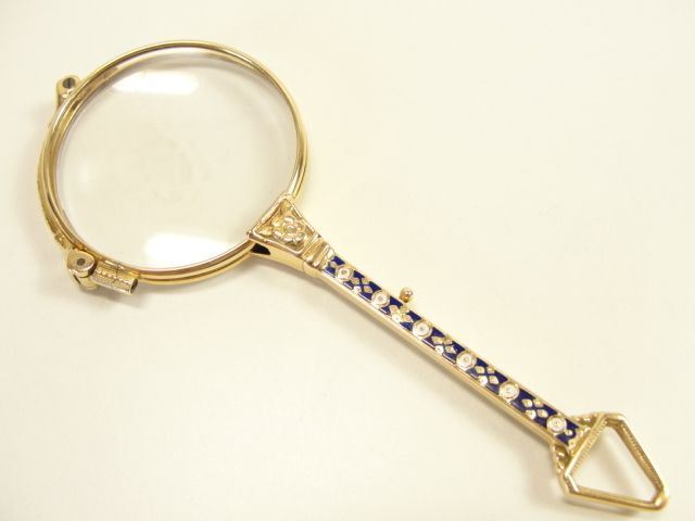 LORGNON LORGNETTE 14kt GOLD 585 OPERNGLAS BRILLE EMAILLE RARITAT ANTIK