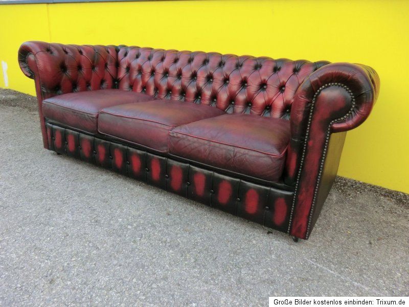 traumhaftes 3er Chesterfield Cultmöbel Clubsofa Antik Red Nr. 4989