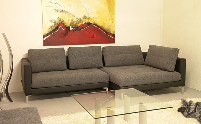 Rolf Benz Ecksofa 609 Recamiere rechts Stoff grau / Leder schwarz