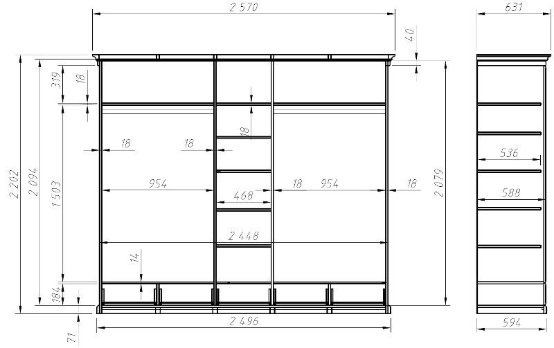 LIVORNO Kleiderschrank Schrank 605 mit 5 Türen und 5 Sk. Kiefer