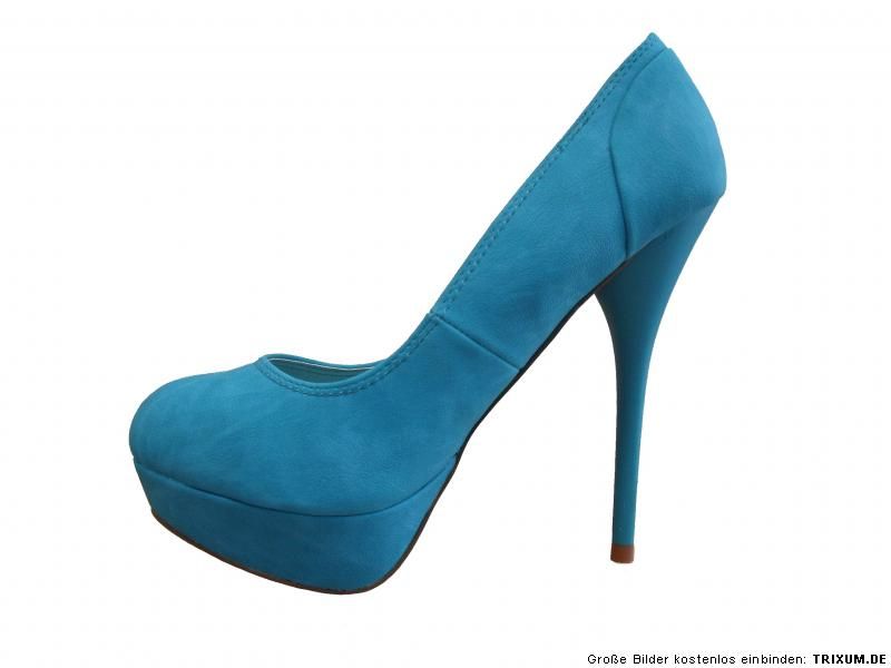 Wunderschöne Elegante Damenschuhe Plateau Pumps in Farbe Blau(Türkis