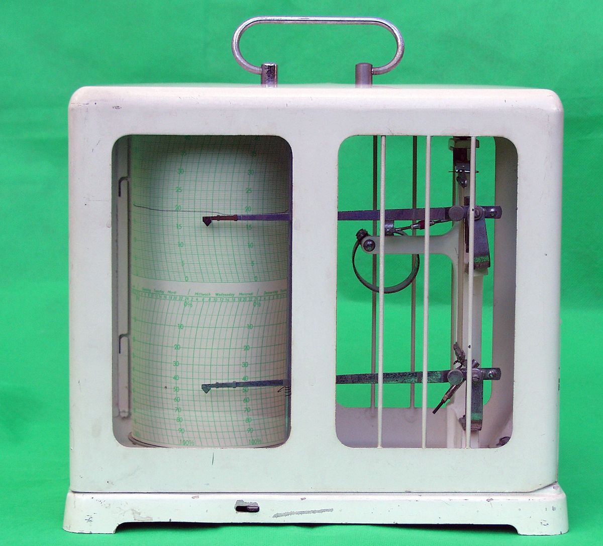 Thermohygrograph mit natürlichem Haar, Bimetall und mechanischem