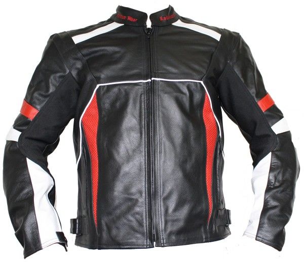 Lederjacke Motorradjacke Rindsleder Schwarz/Rot S 4XL