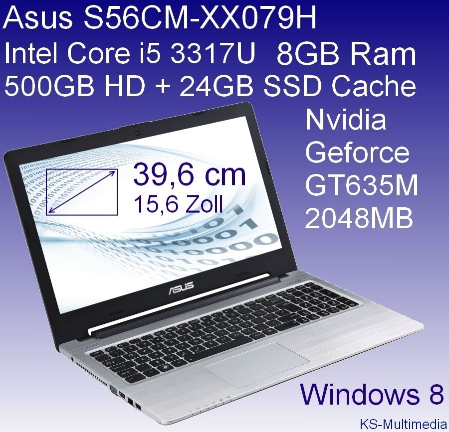 Asus S56CM XX079H 39,6cm Notebook Core i5 8GB Ram,500GB HD+24GB SSD