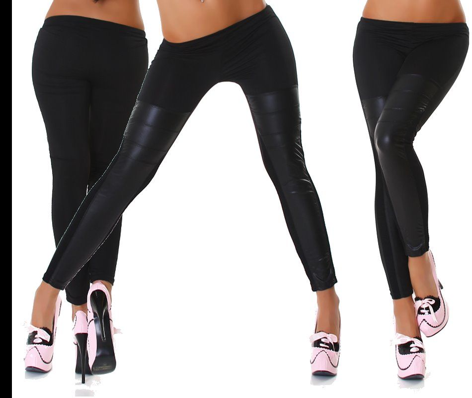 Neu Damen Sexy Leggings Leder Optik Netz seitlich Leggins Hose 34 36