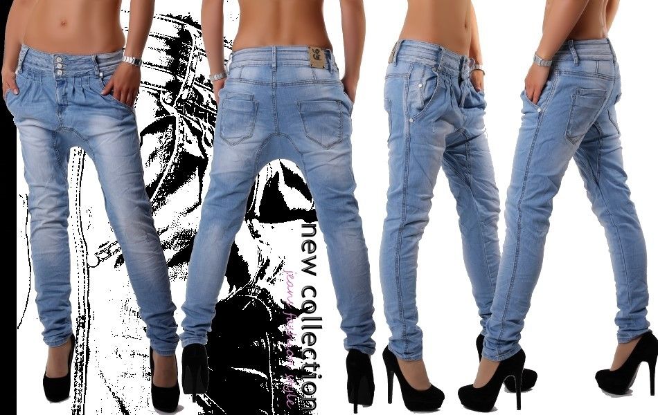 Neu Hüftjeans Jeans Damen Hose Harem Aladin Boyfriend Haremshose 34