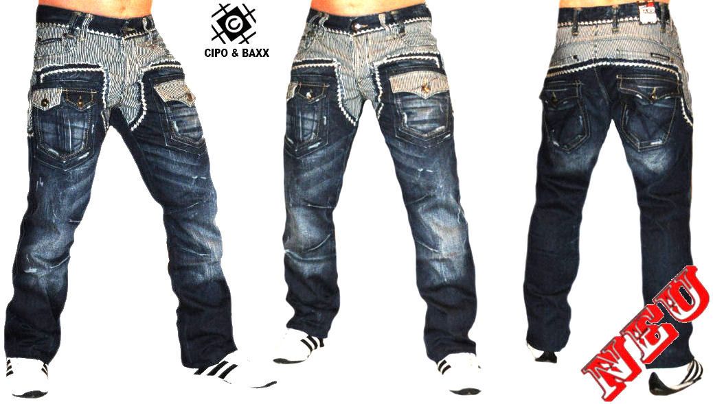 CIPO & BAXX MEGA DESIGNER KONTRAST JEANS HOSE C.819 29 30 31 32 33 34