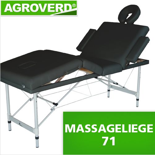 MASSAGELIEGE ALU SCHWARZ 4 ZONEN MASSAGETISCH MASSAGEBANK 71 CM