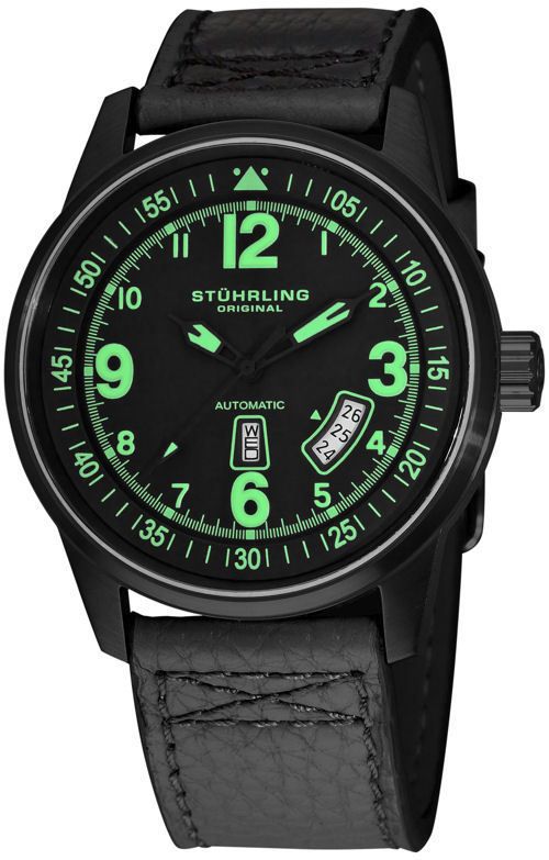 Stuhrling Original 129B2 Tuskegee Skymaster Black Green Dial Leather