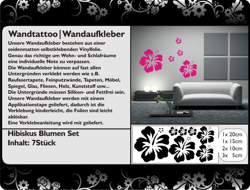 Wandtattoo Hibiskus Blumen Set Blume FZ664