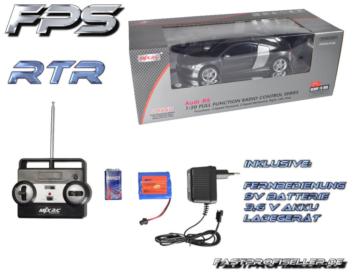 MJX AUDI R8 Silber RC Modell Auto 120 RTR Akku LED Ferb. 4er