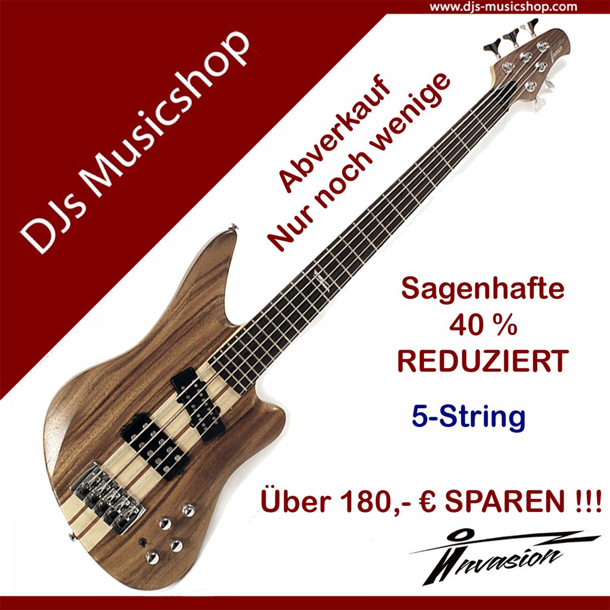 Invasion E Bass TBB 725 NOP Natur 5 String Aktiv   ABVERKAUF