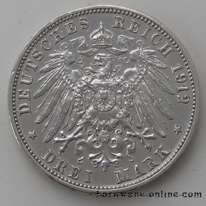 Baden FRIEDRICH II. (1907 1918) 3 Mark 1912  G  / J.39 / vz