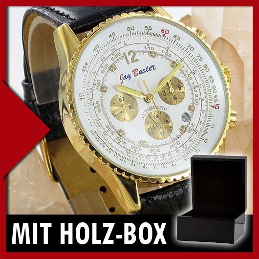 JAY BAXTER HERREN AUTOMATIK UHR CHRONOGRAPH ECHT LEDER ARMBAND IN