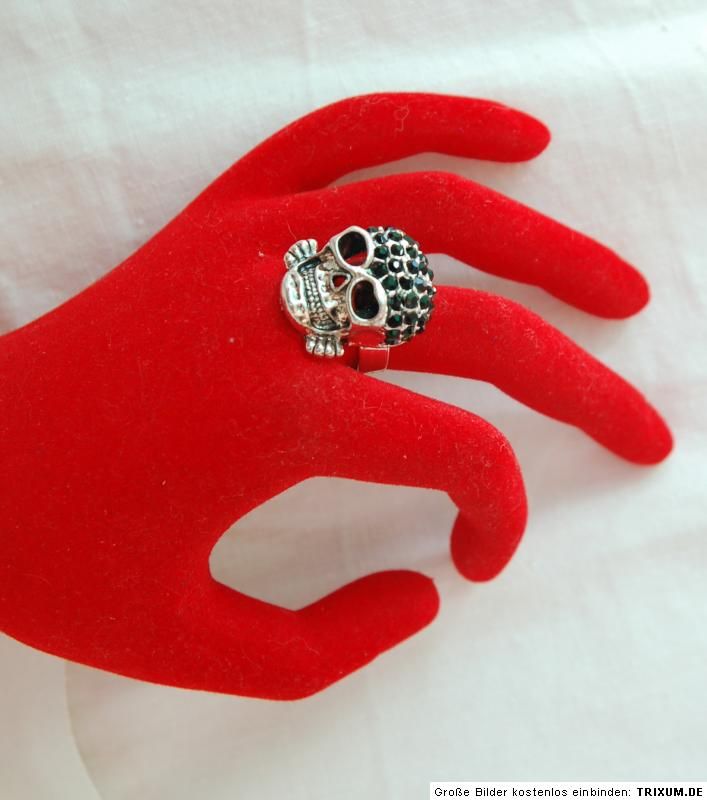 NEU XXL Ring Skull/Bones Totenkopf Strass silber pur uni Größe ca 5