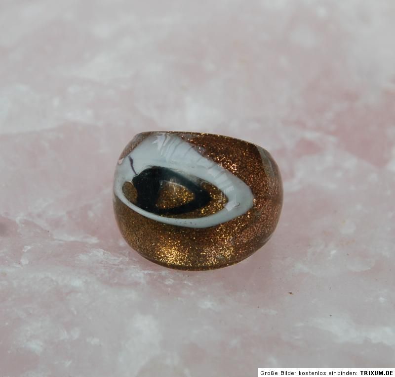 NEU Murano Buntglas Glas Ring schwarz weiß gold edel ca 2,3 cm breit