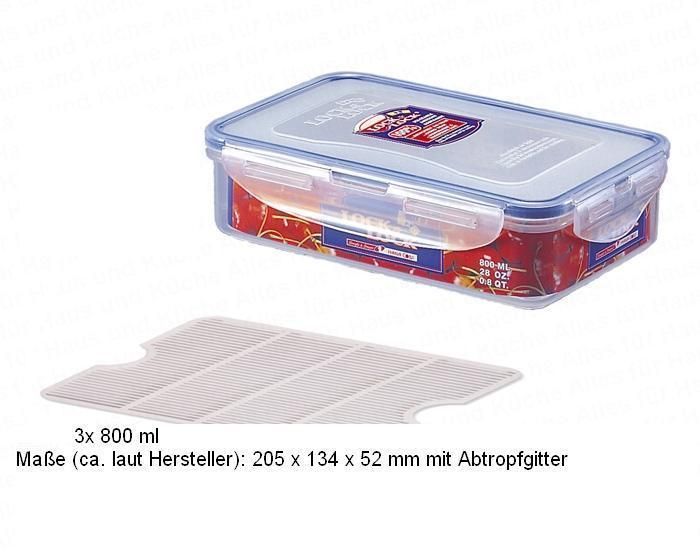 Lock & Lock Frischhaltedosen Set, HPL 816T mit Abtropfgitter im 3er