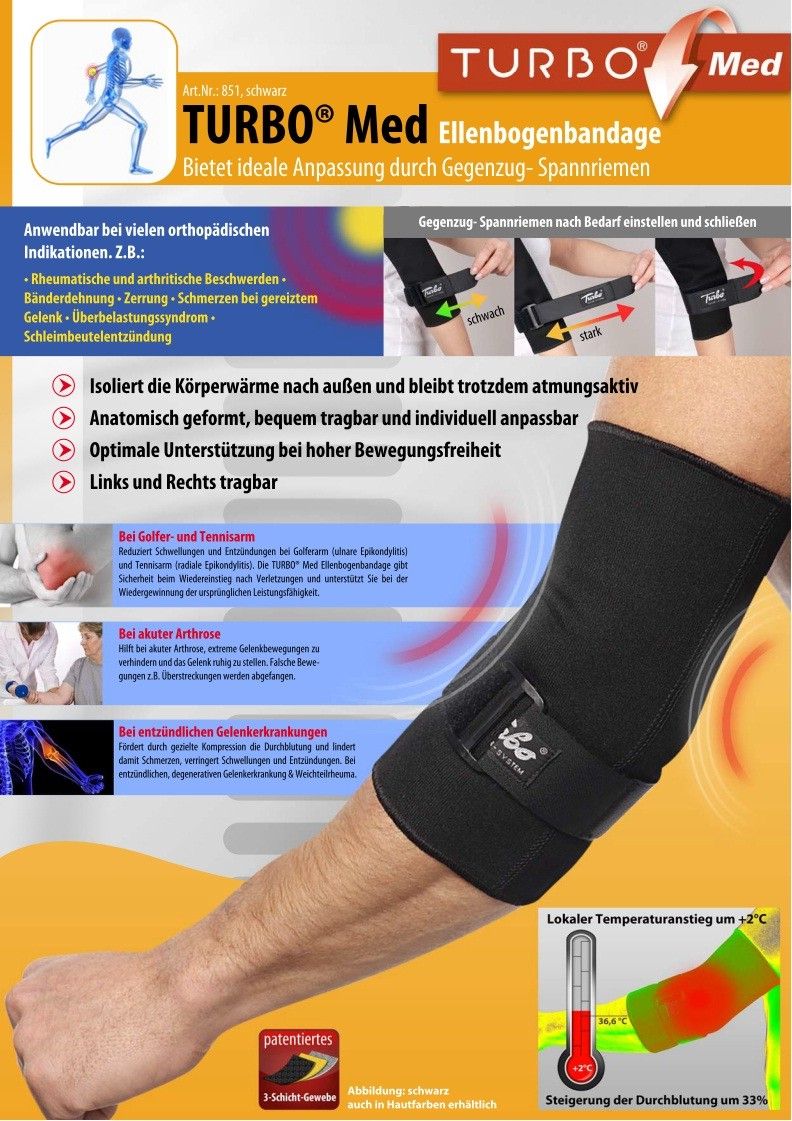 Turbo Med Ellbogenbandage Tennisarm Arthrose Schleimbeutelentzündung