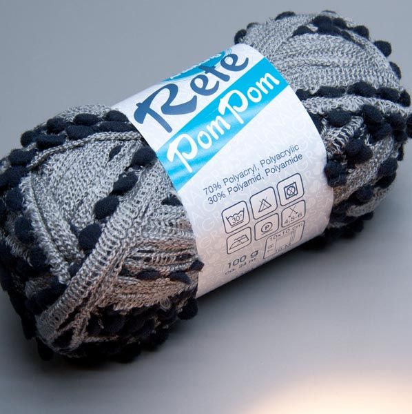 Lana Grossa Rete PomPom 010 grau schwarz 100g Wolle