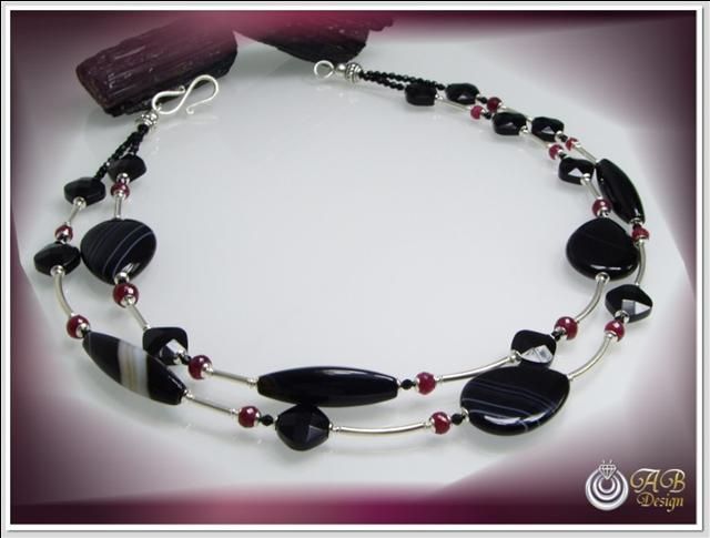 Edelsteinkette facettierter Rubin Onyx Sardonyx Unikat Designerkette