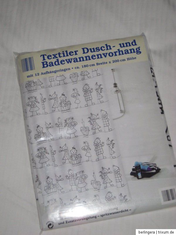 textiler Duschvorhang weiß 180 x 200 Kindermotiv incl. Ringe   neu