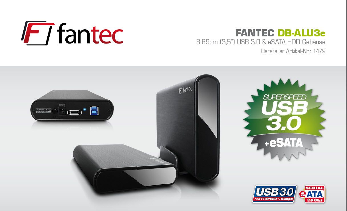 FANTEC DB ALU3e externes Gehäuse USB 3.0 & eSATA