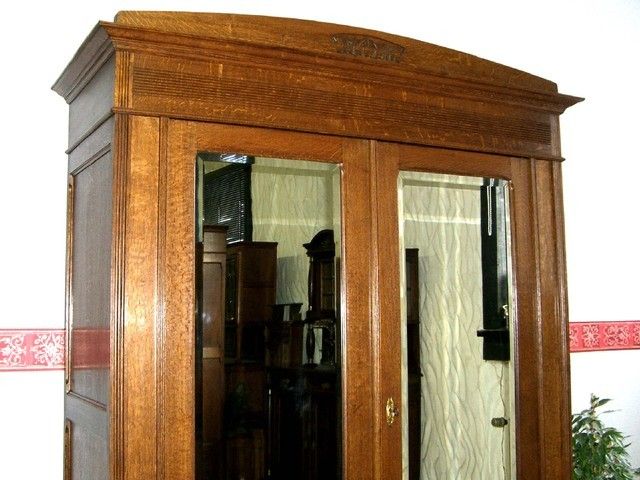 XL Jugendstil Kleiderschrank Dielenschrank ANTIK Garderobe Spiegel