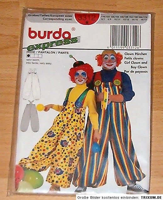 Burda Fasching Clown Pärchen 3312 Gr. 116   170