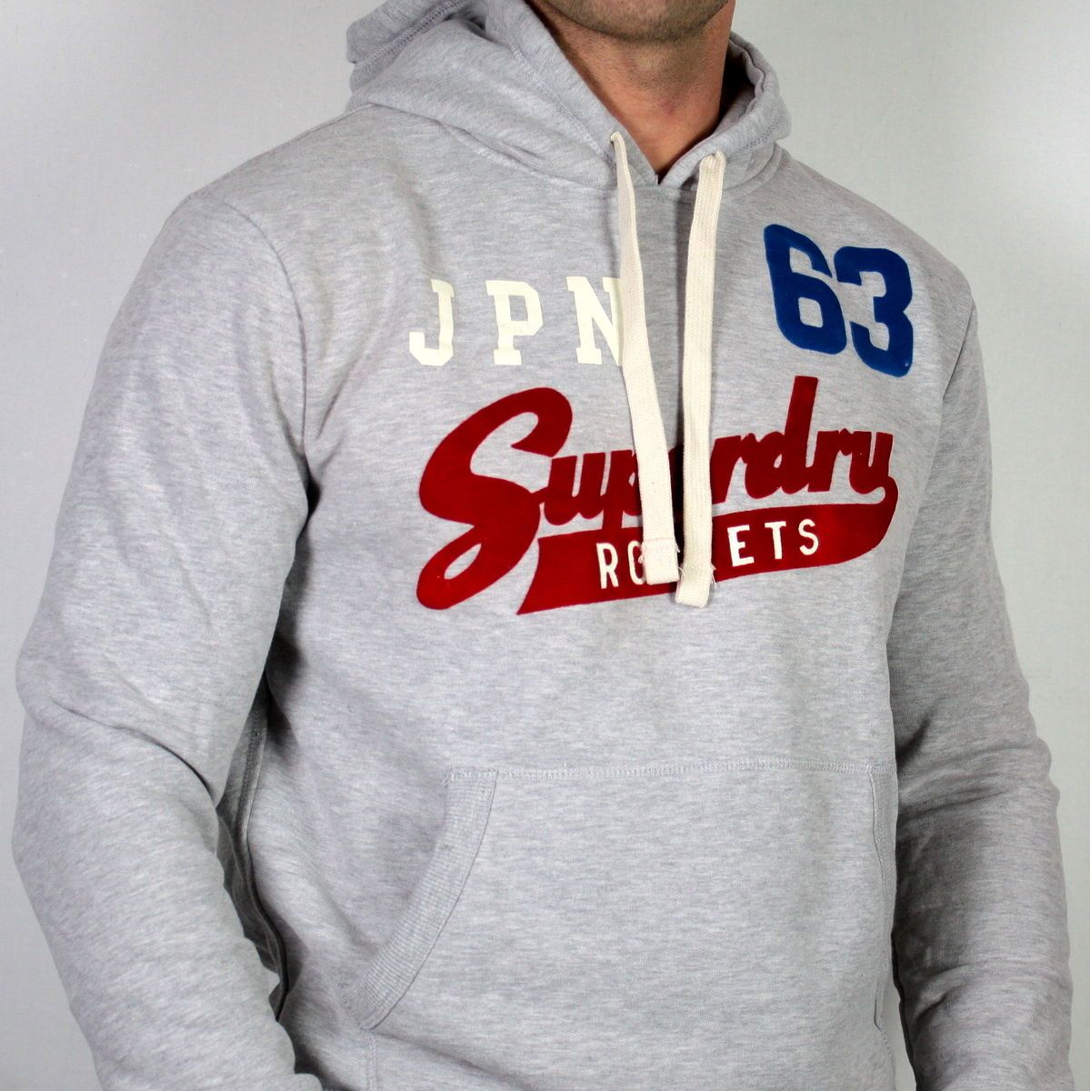 SUPERDRY Rockets Flock Hoodie Gr L Grau Kapuzenpullover Pullover K942