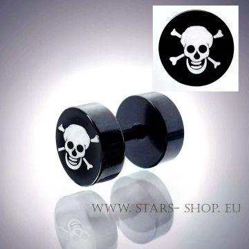 St Fake Plug Ohrstecker SKULL Totenkopf Schwarz MS963