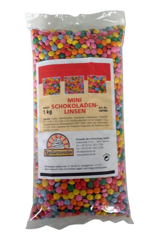 Gelamondo Bunte Mini Schokolinsen Topping 1 kg Beutel