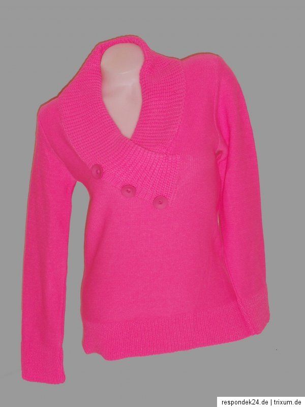 DAMEN PULLOVER PULLI STRICKPULLOVER V AUSSCHNITT PINK MIT KNÖPFEN S