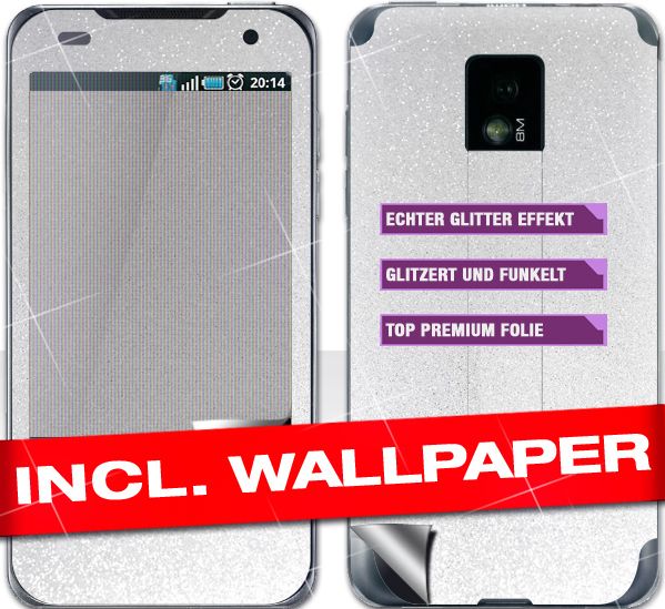 LG P990 Optimus Speed Skin  SILBER GLITZER  Aufkleber Cover Design